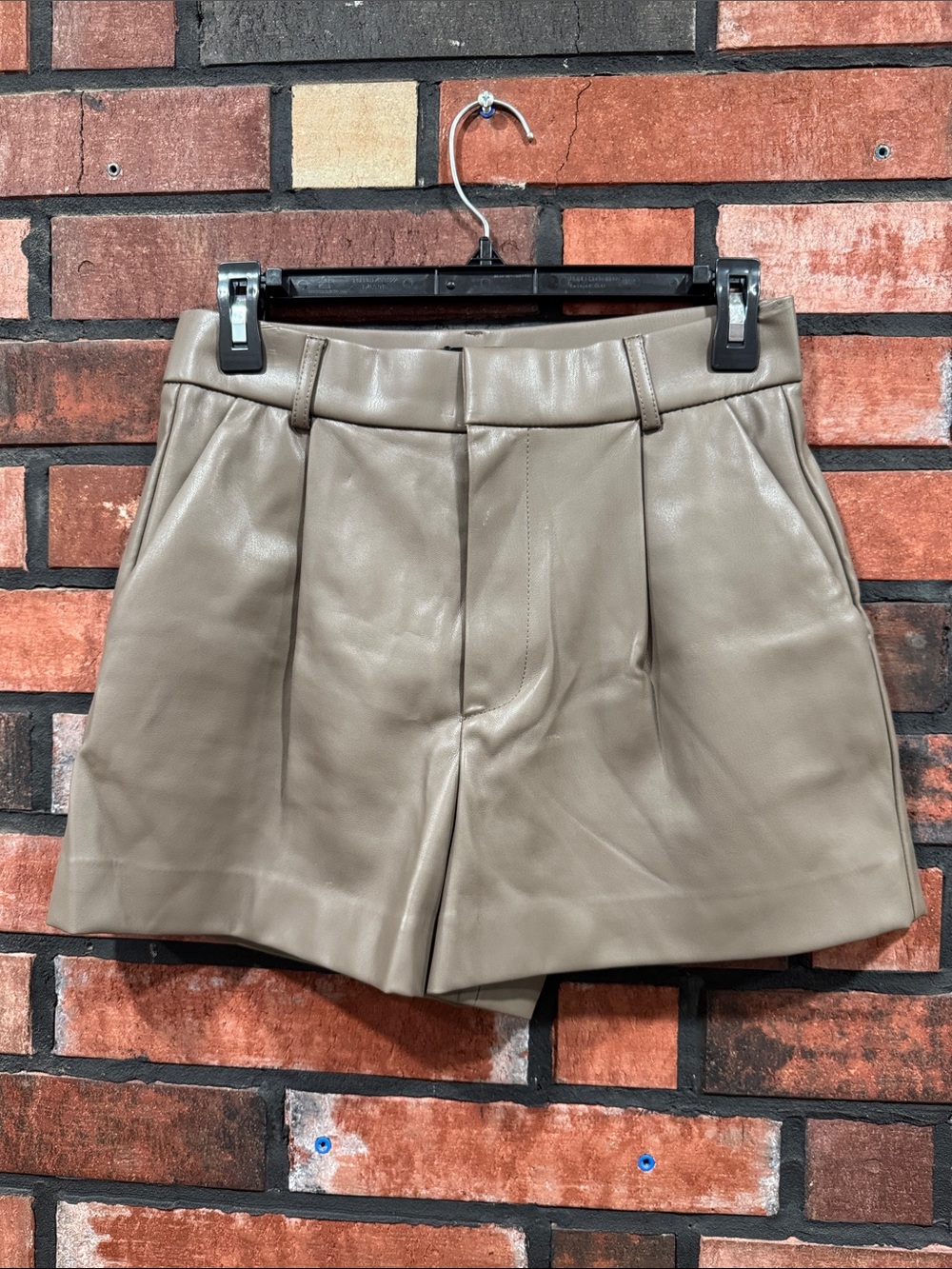 Zara Faux Leather Shorts in Taupe